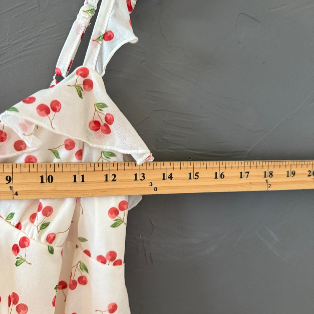 Wild Fable White Cherry Print Ruffle Camisole Top Sm Tie Front Babydoll Coquette - Picture 6 of 7